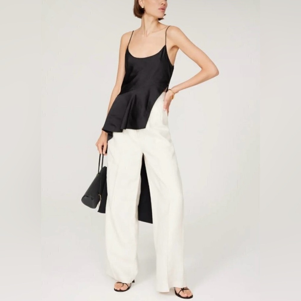 Obando Collective Satin Tunic Top Size 4 Black Satin Ruffle High Low Hem